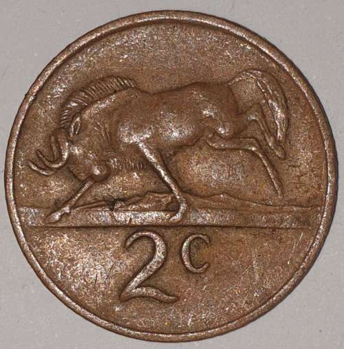 1970 - 2 CENT COIN (TWO CENT COIN) - RSA - BRONZE - KM#83 - BILINGUAL LEGEND - WILDEBEEST